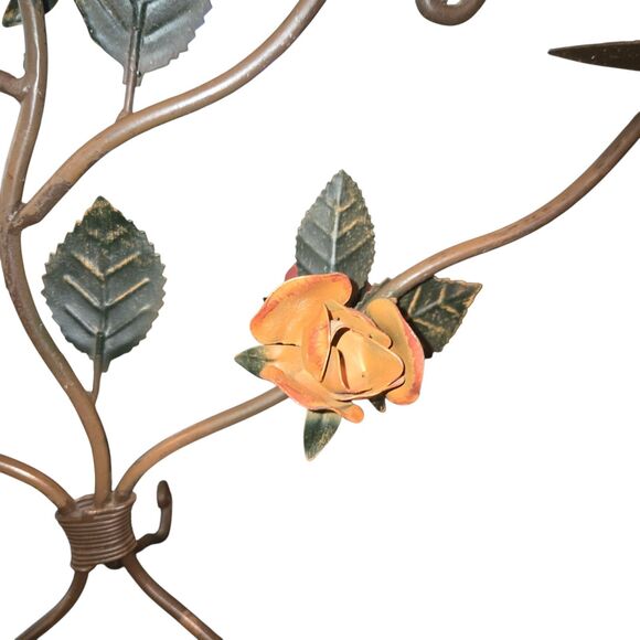 Vintage Metal Toleware Rose Accented 5 Arm Pillar Candle Candelabra 21"X15"X6" - Picture 8 of 11